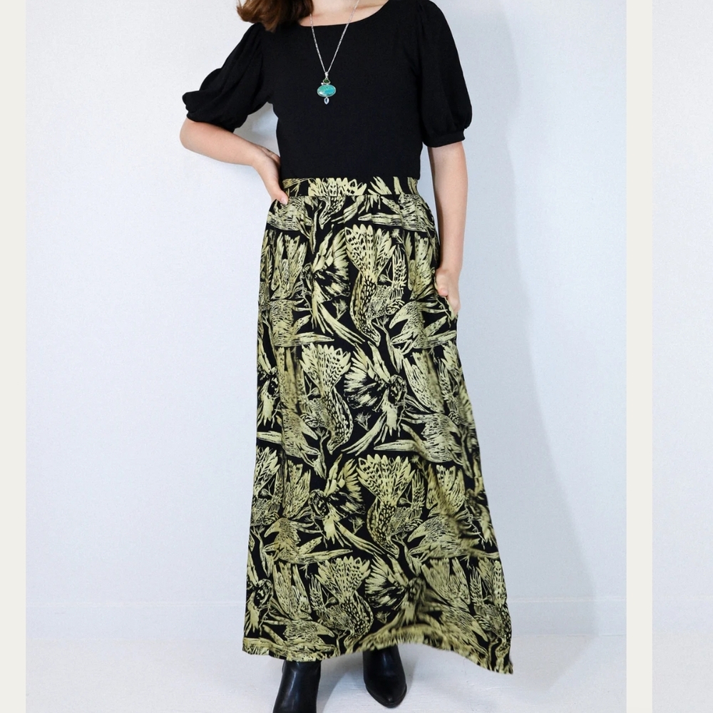 Thief And Bandit Handmade In Canada Slow Fashion Black Gold Maxi Skirt Xs